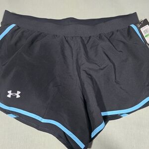 Under Armour Women's Athletic Shorts in Black and Blue With Built In Brief